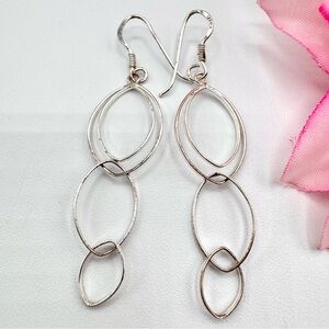 Delicate Silver Hoop Linear Dangle Earrings Feminine Lightweight Dainty Tested